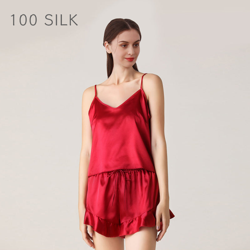 Ruffled Silk Cami Pajama Set