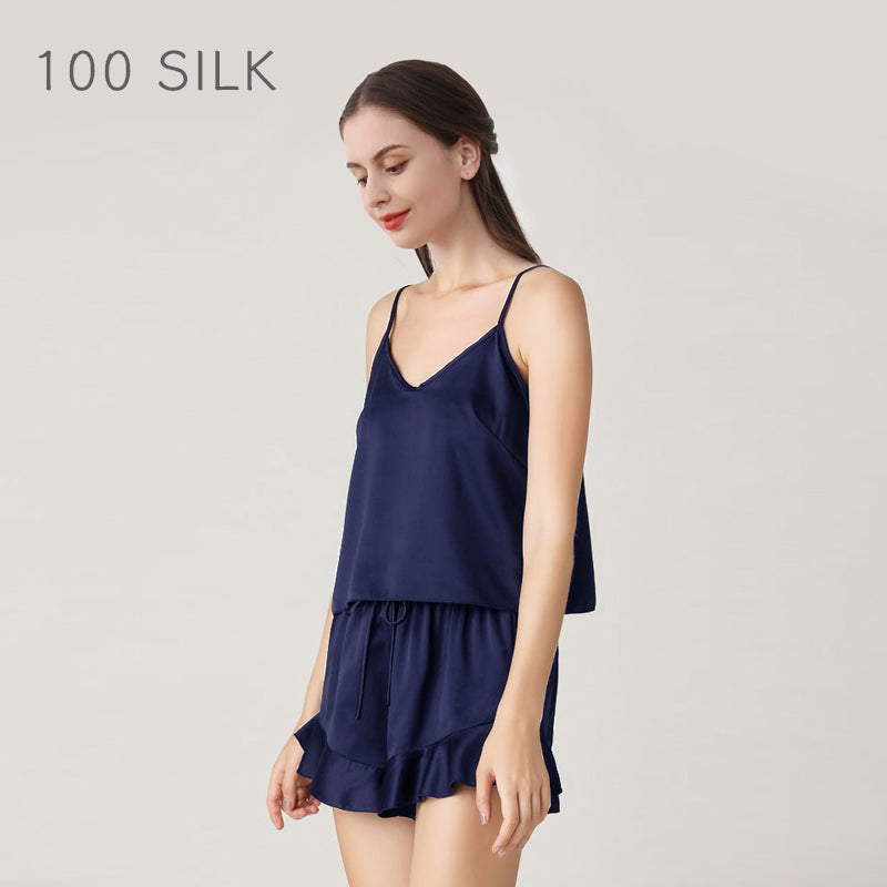 Ruffled Silk Cami Pajama Set