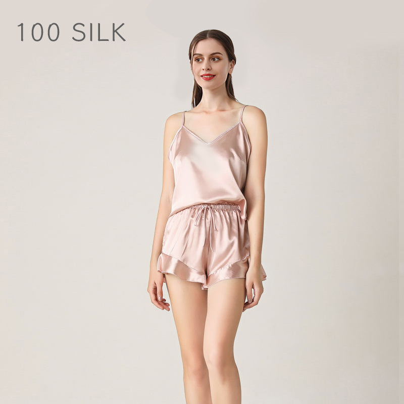 Ruffled Silk Cami Pajama Set