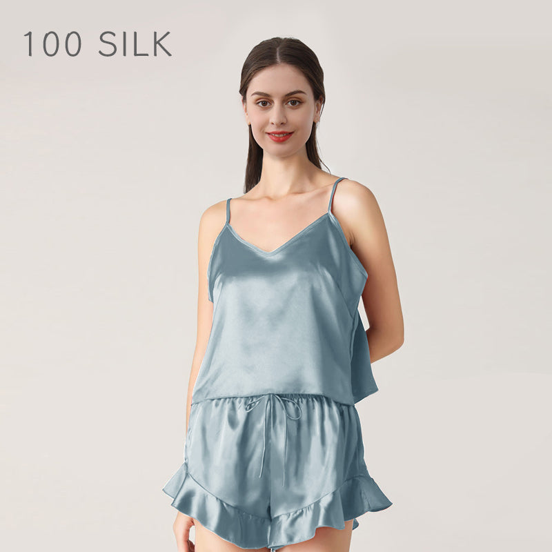 Ruffled Silk Cami Pajama Set