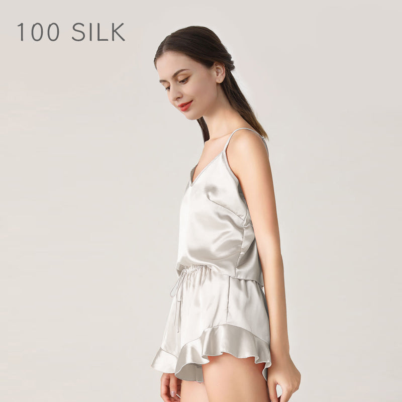 Ruffled Silk Cami Pajama Set